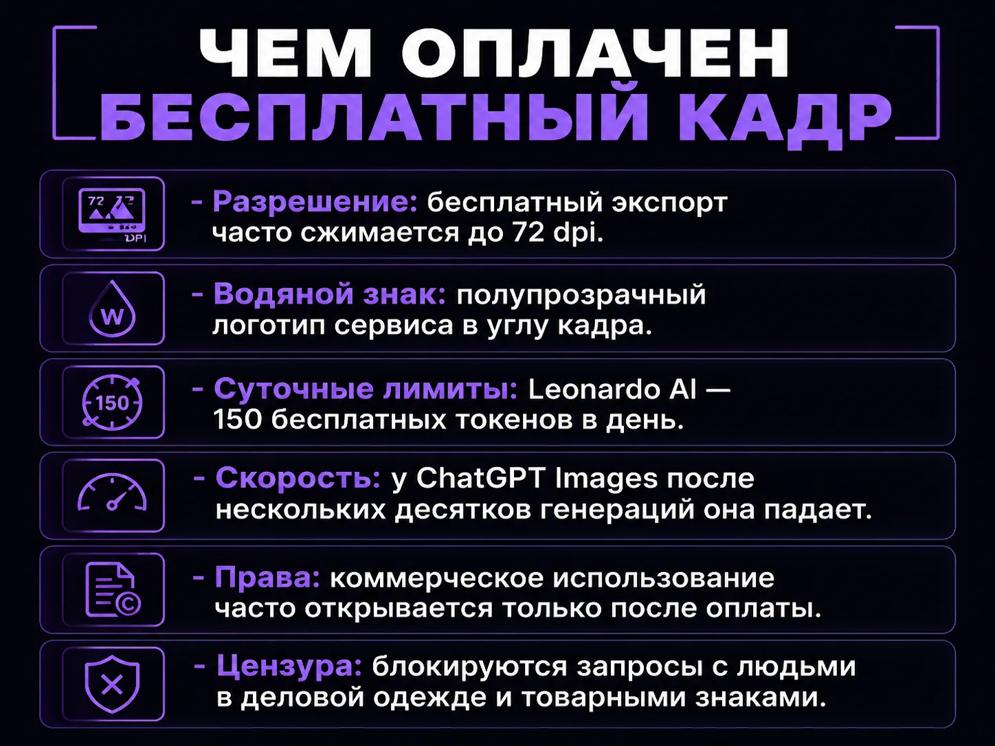 Список скрытых ограничений пробных режимов генерации изображений