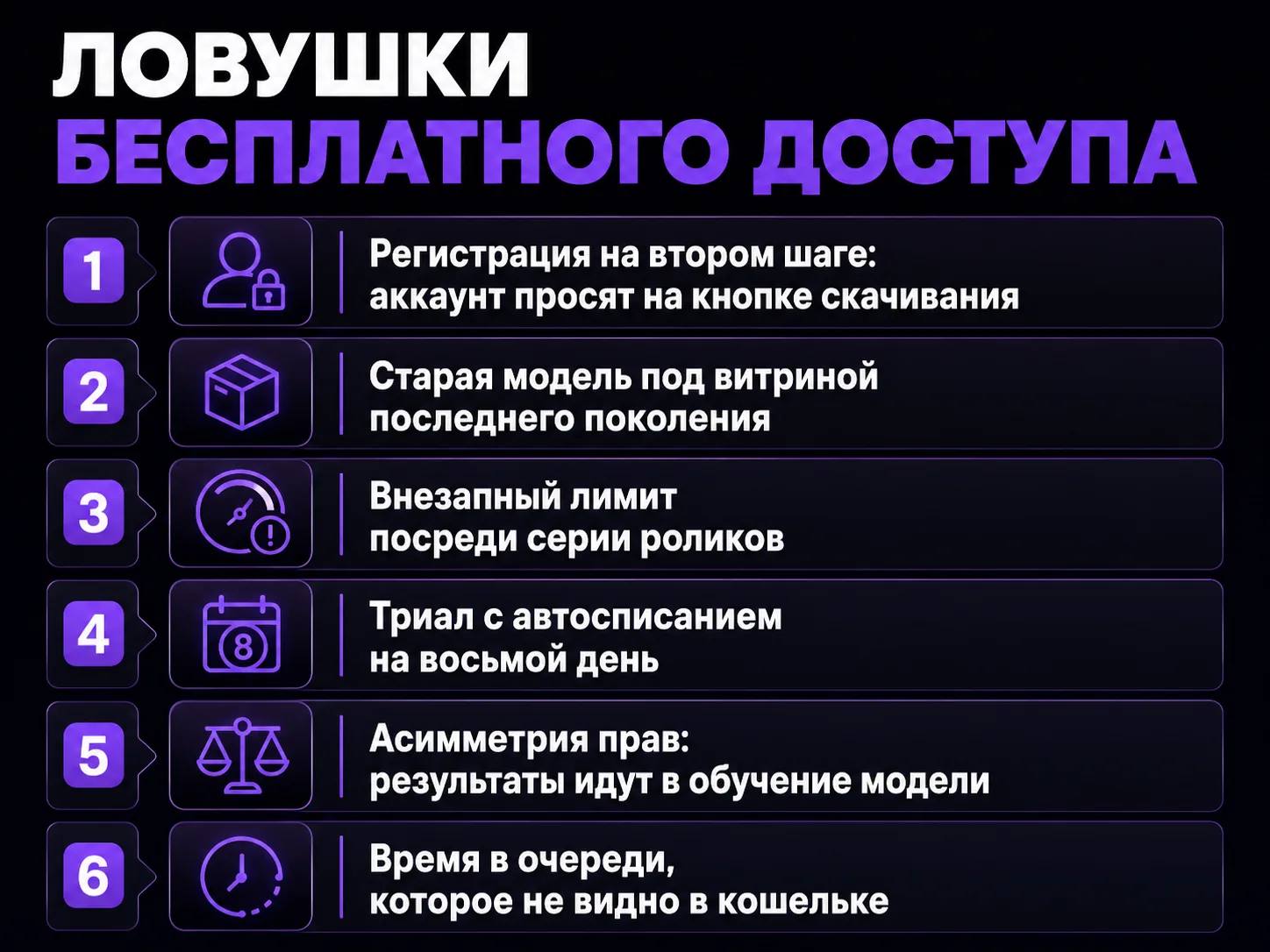 Ловушки пробного доступа: регистрация на скачивании, старая модель, внезапный лимит, автосписание после триала, права на результат, потерянное время